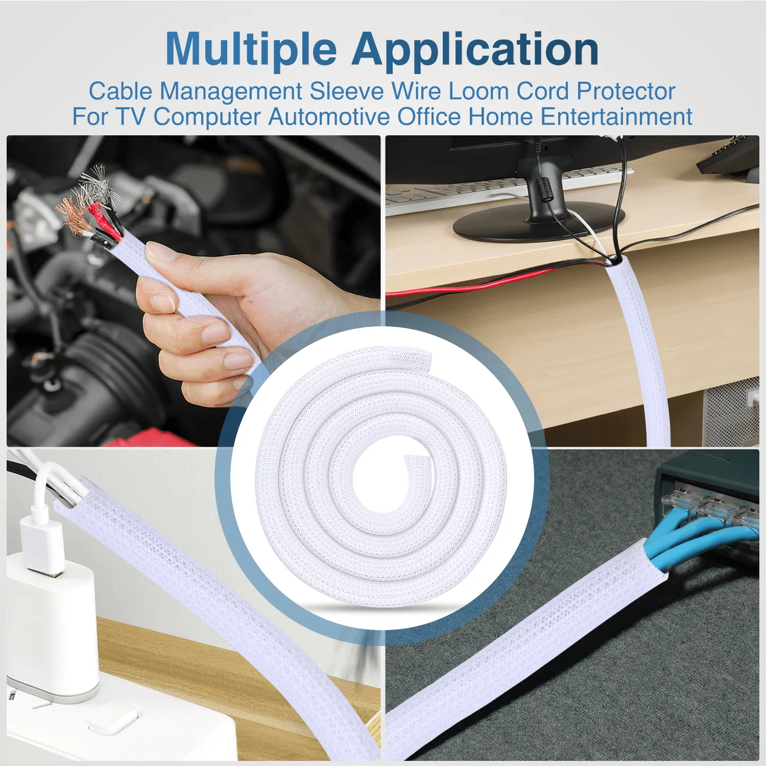 10ft-1inch White Cable Management Sleeves