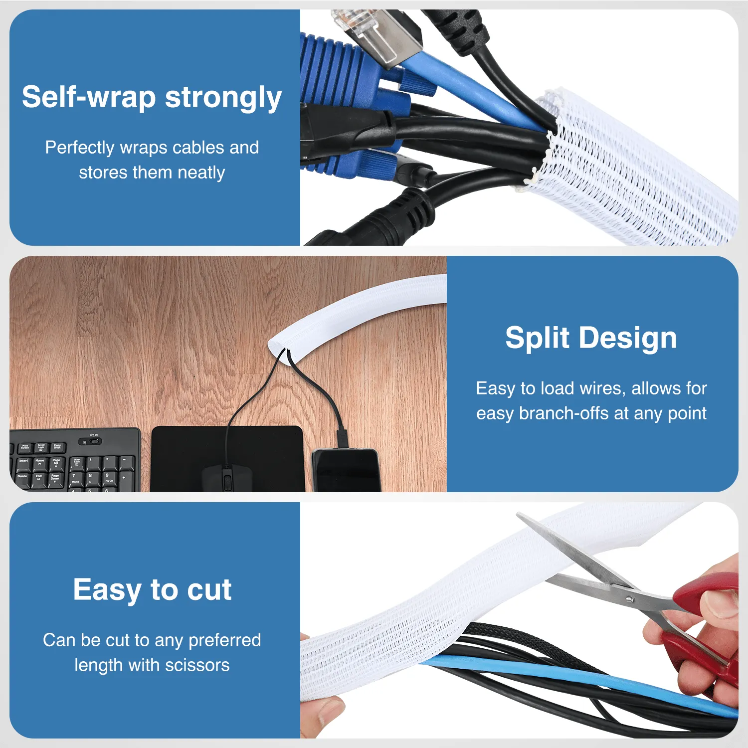 10ft-1inch White Cable Management Sleeves