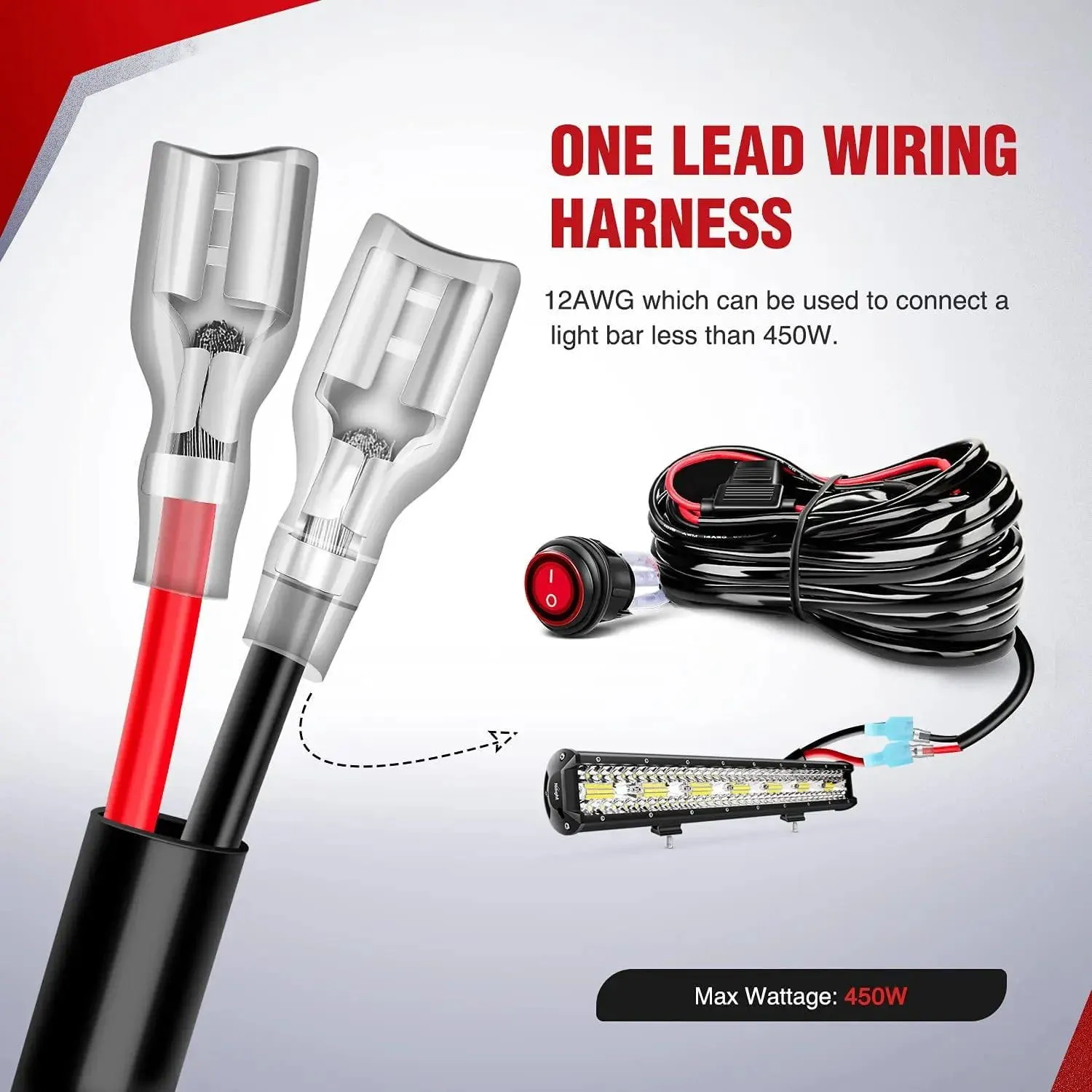 12AWG Wire Harness Kit 1 Lead W/ 12V 3Pin Switch | 3 Fuses | 2 Spade Connectors