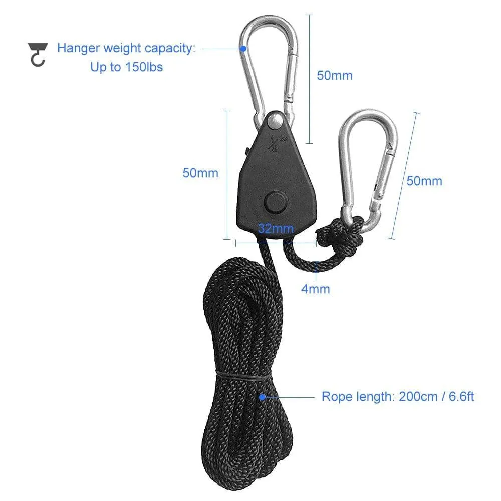 2pcs 1/8 Inch Pulley Ratchets Kayak and Canoe Boat Bow Stern Rope Lock Tie Down Strap 2M Heavy Duty Adjustable Rope
