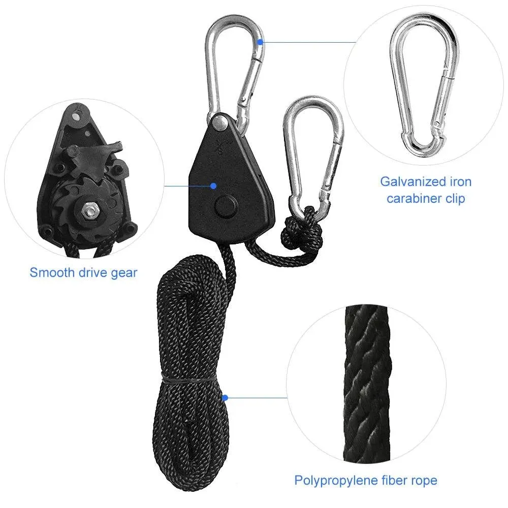 2pcs 1/8 Inch Pulley Ratchets Kayak and Canoe Boat Bow Stern Rope Lock Tie Down Strap 2M Heavy Duty Adjustable Rope