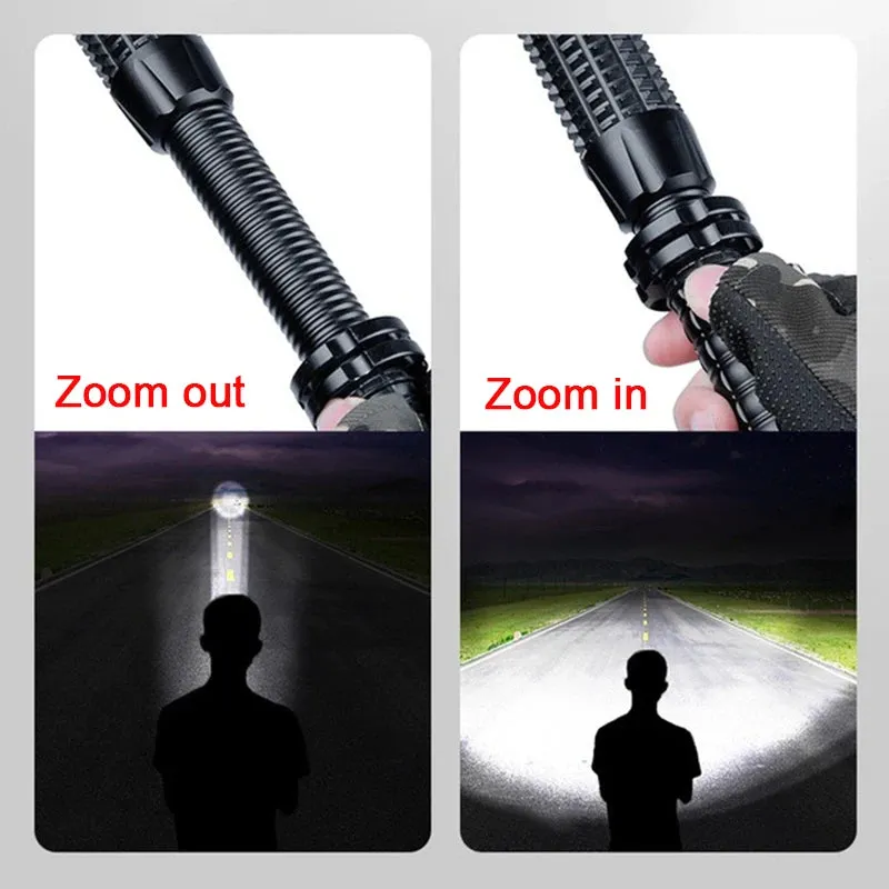 Baseball Bat Flashlight Super Bright LED Torch High Rechargeable Tactical Flashlight 18650 Self Defense Zoomable Waterproof Lamp