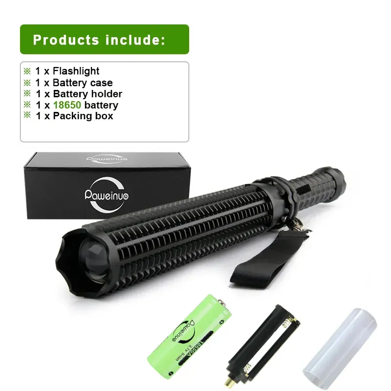 Baseball Bat Flashlight Super Bright LED Torch High Rechargeable Tactical Flashlight 18650 Self Defense Zoomable Waterproof Lamp