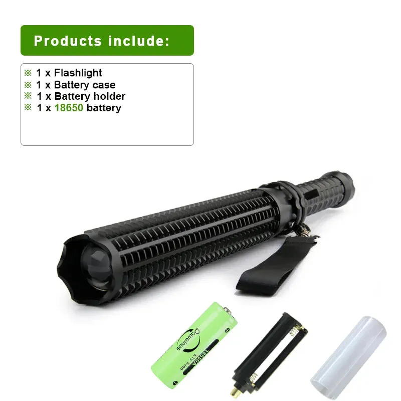 Baseball Bat Flashlight Super Bright LED Torch High Rechargeable Tactical Flashlight 18650 Self Defense Zoomable Waterproof Lamp