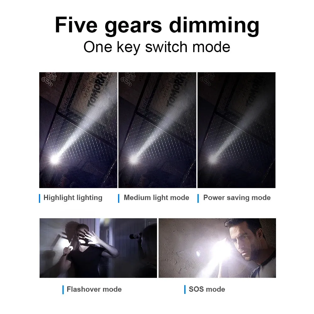 Baseball Bat Flashlight Super Bright LED Torch High Rechargeable Tactical Flashlight 18650 Self Defense Zoomable Waterproof Lamp