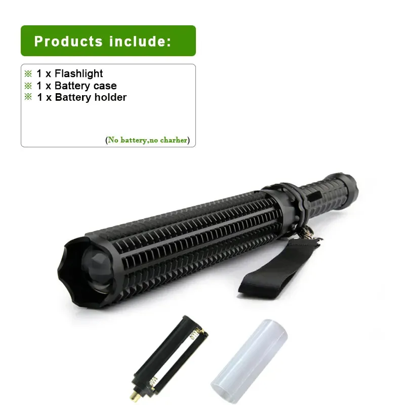 Baseball Bat Flashlight Super Bright LED Torch High Rechargeable Tactical Flashlight 18650 Self Defense Zoomable Waterproof Lamp