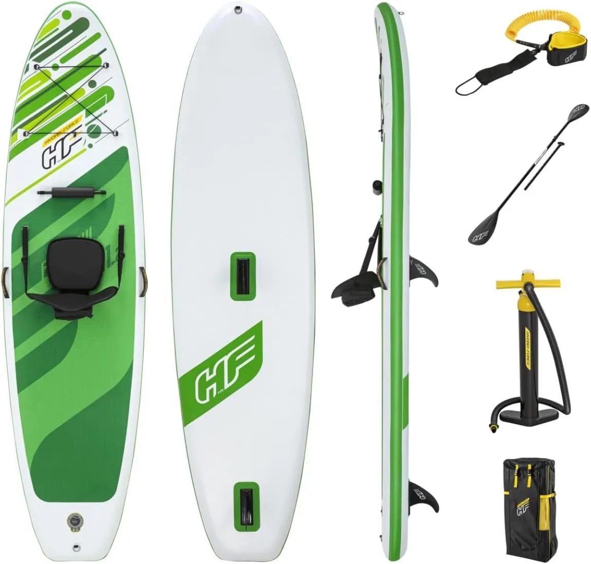 Bestway Freesoul Tech Convertible SUP Set, Inflatable Stand Up Paddle Board with Seat, Green, 11ft 2"