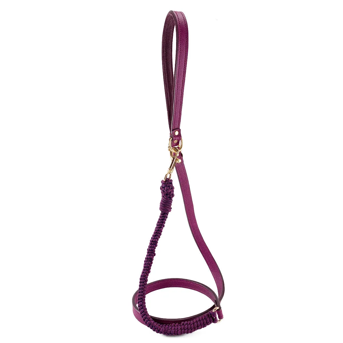 Beverly Classic Leather And Macrame Dog Leash Amethyst