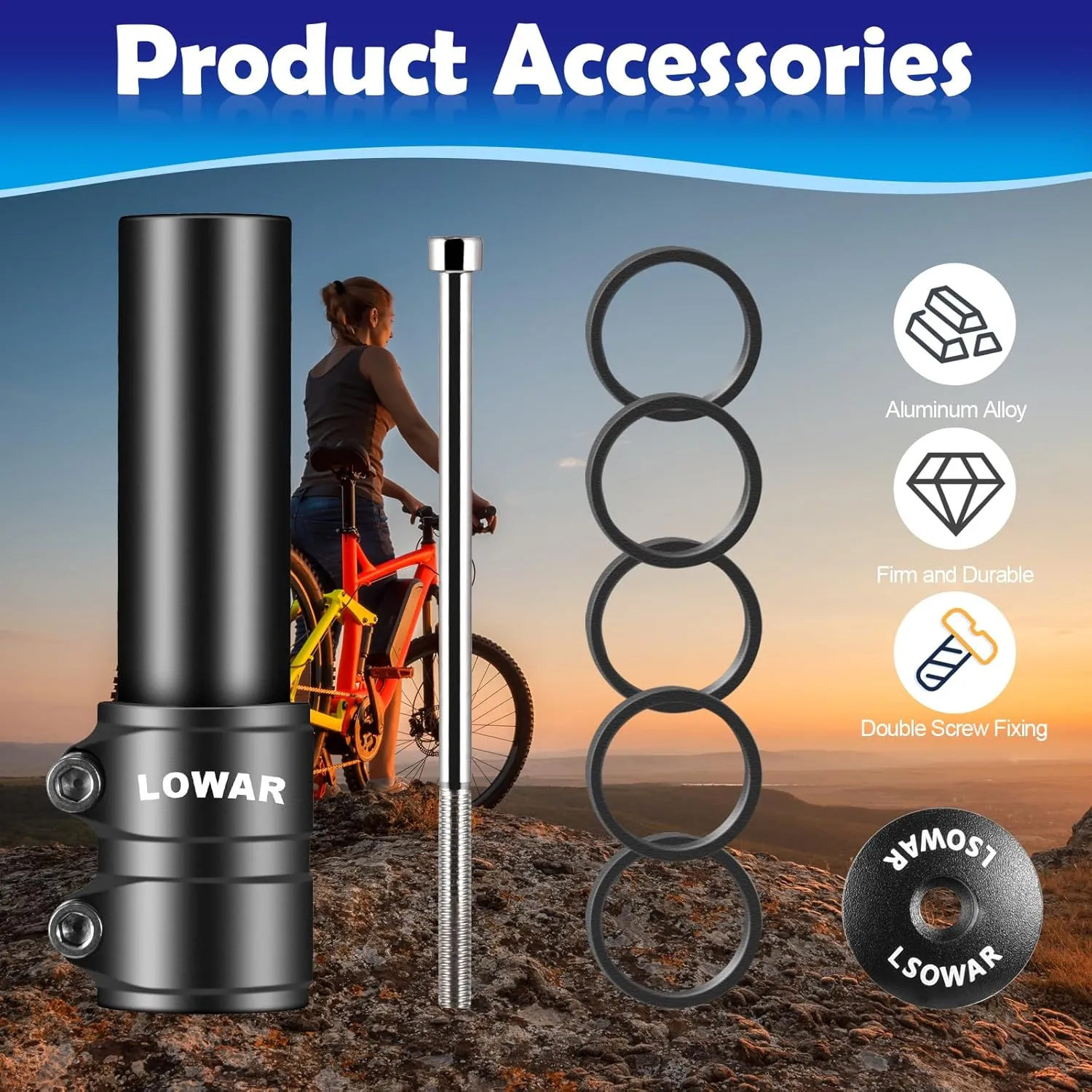 Bike Stem Riser, MTB Handlebar Riser Extender Bicycle Aluminium Alloy Head up Adapter for Mountain Bike, Road Bike, MTB, BMX