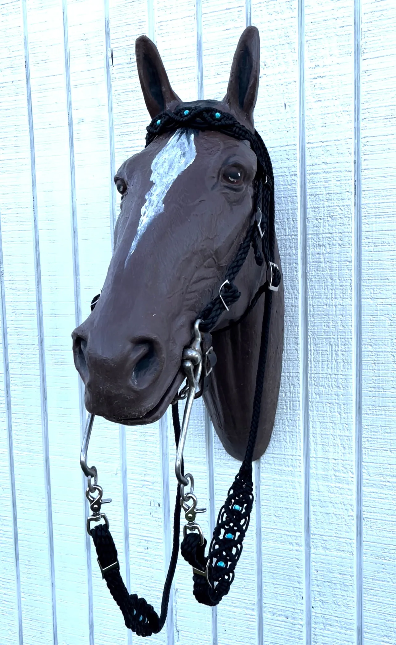 Black Beaded Browband Headstall with a fancy braided browband with matching reins....all sizes.