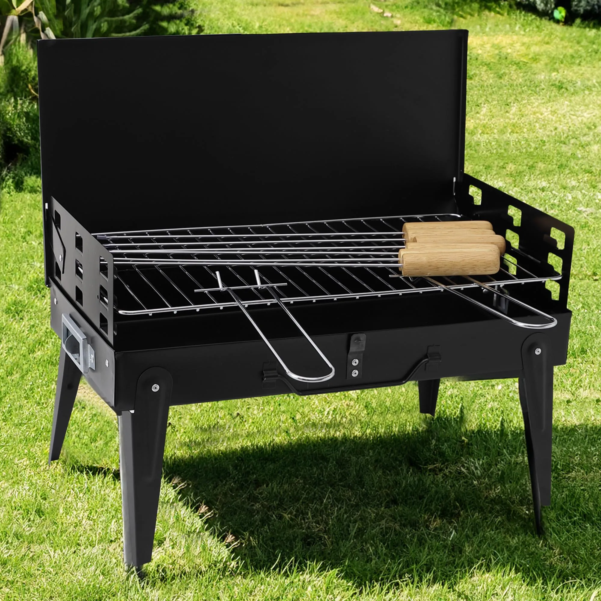 Cheston Barbeque Grill Set For Home | Tandoori Griller with 6 skewers | Foldable & Portable BBQ grill Set for Outdoor parties | Charcoal Grill Pack Size- 1