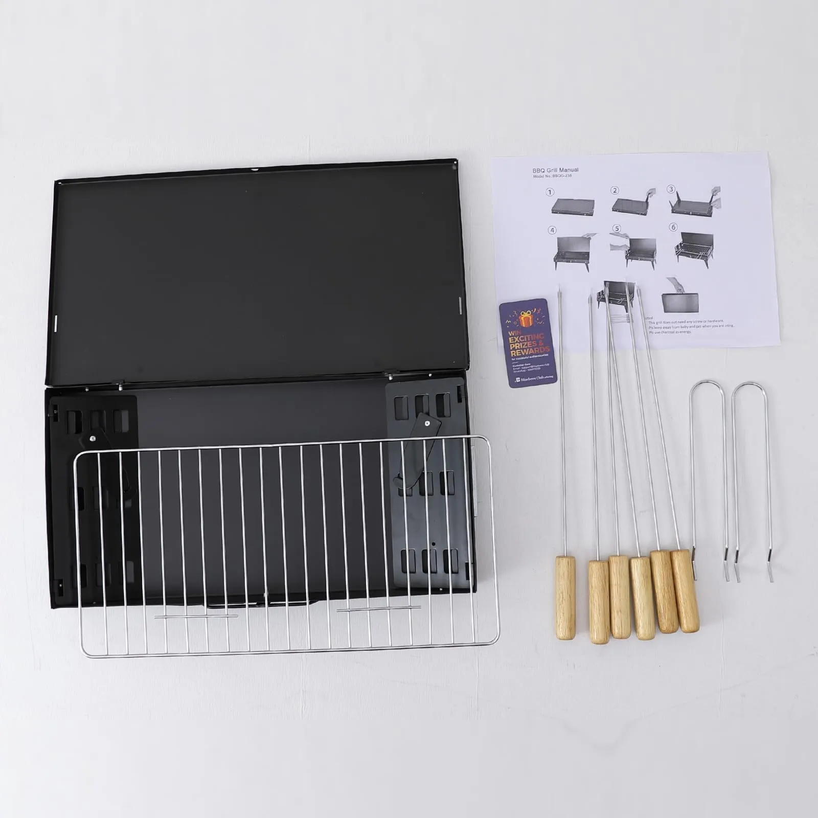 Cheston Barbeque Grill Set For Home | Tandoori Griller with 6 skewers | Foldable & Portable BBQ grill Set for Outdoor parties | Charcoal Grill Pack Size- 1