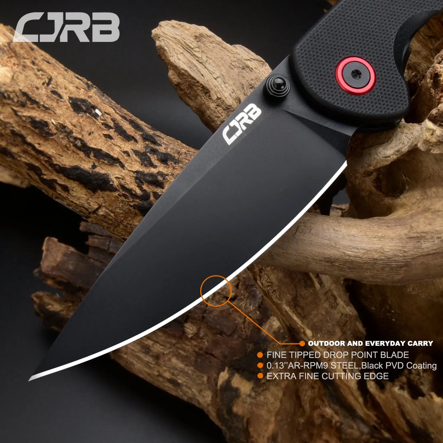 CJRB Feldspar J1912 AR-RPM9 Steel Black PVD Coated Blade G10 Handle Folding Knives