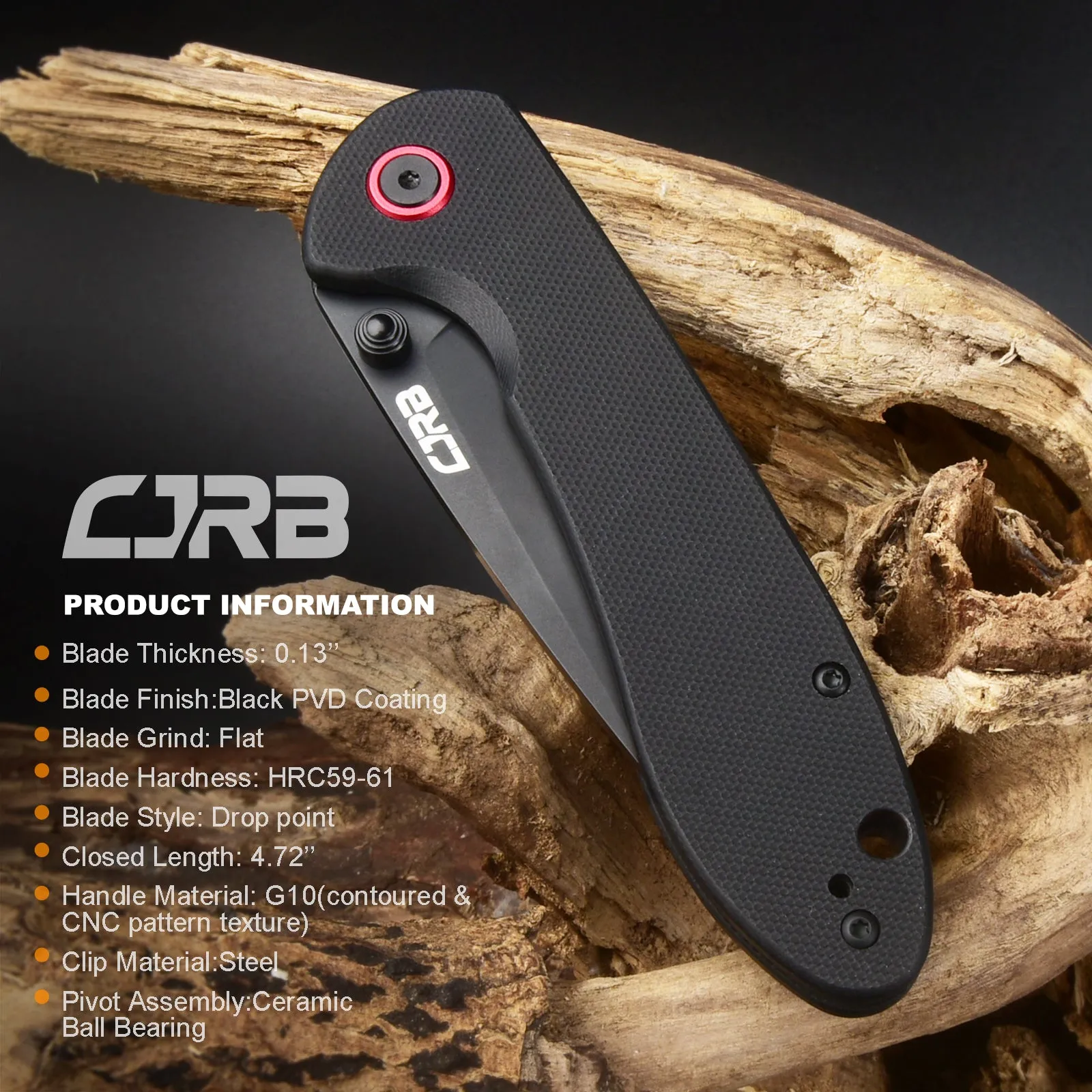 CJRB Feldspar J1912 AR-RPM9 Steel Black PVD Coated Blade G10 Handle Folding Knives