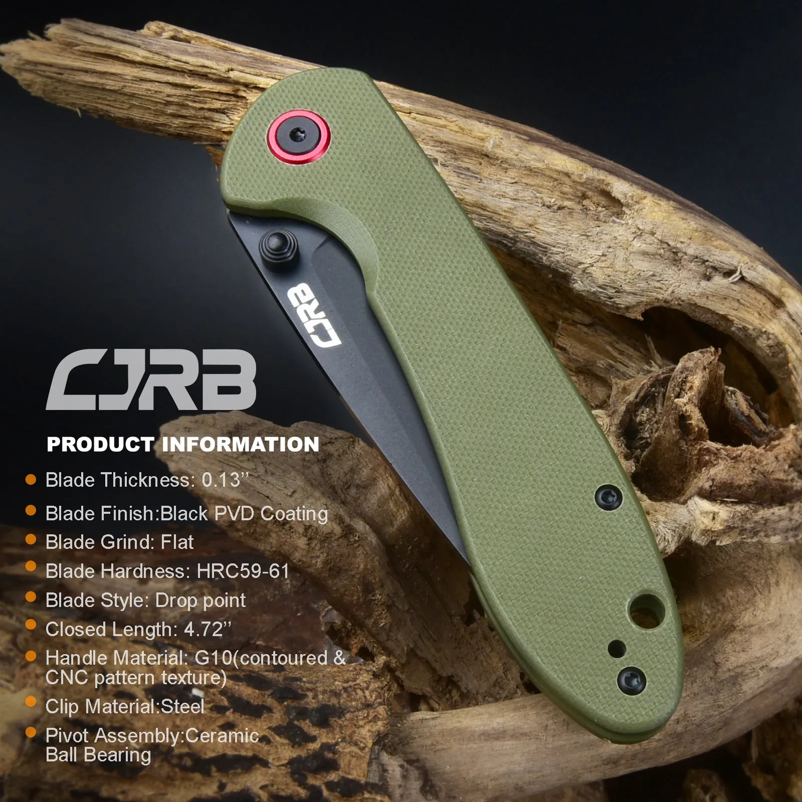 CJRB Feldspar J1912 AR-RPM9 Steel Black PVD Coated Blade G10 Handle Folding Knives