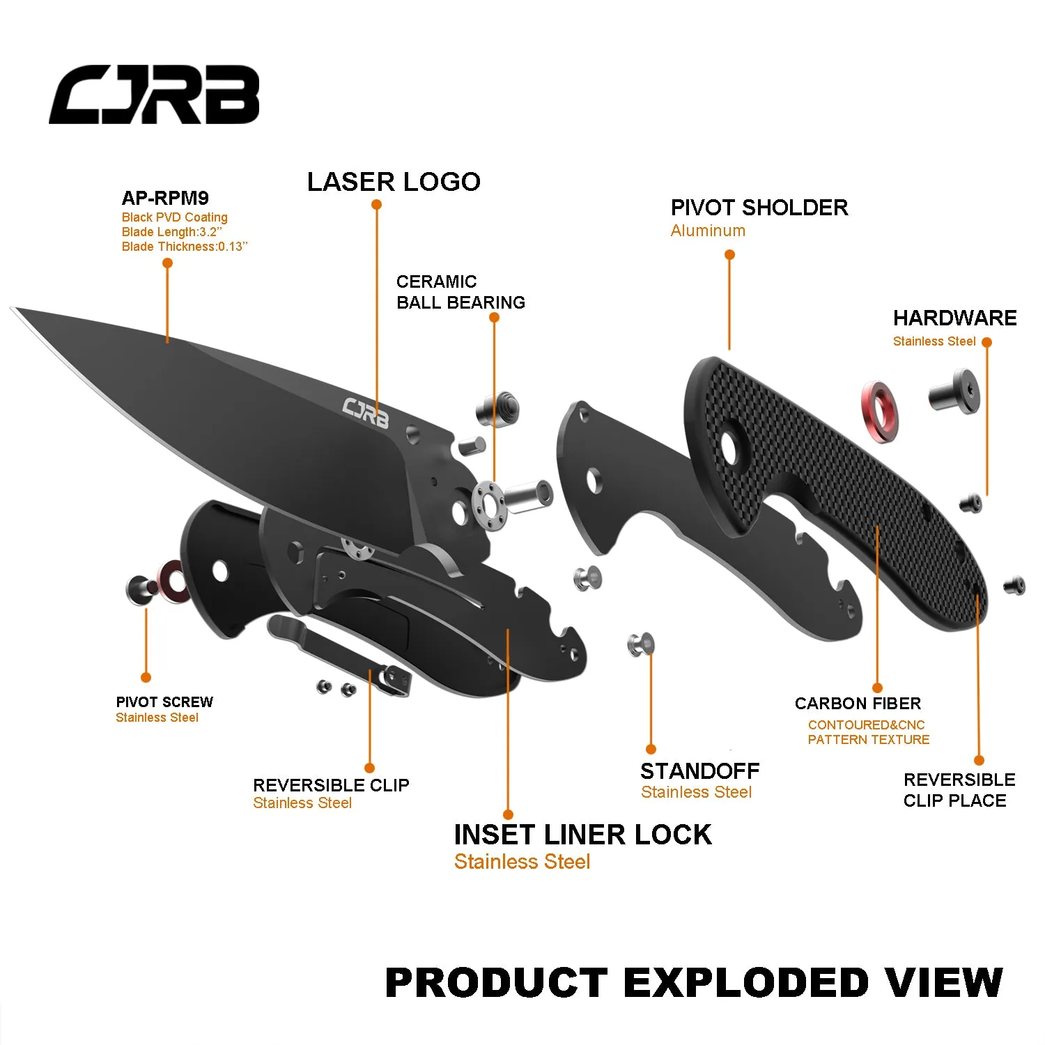 CJRB Feldspar J1912 AR-RPM9 Steel Black PVD Coated Blade G10 Handle Folding Knives