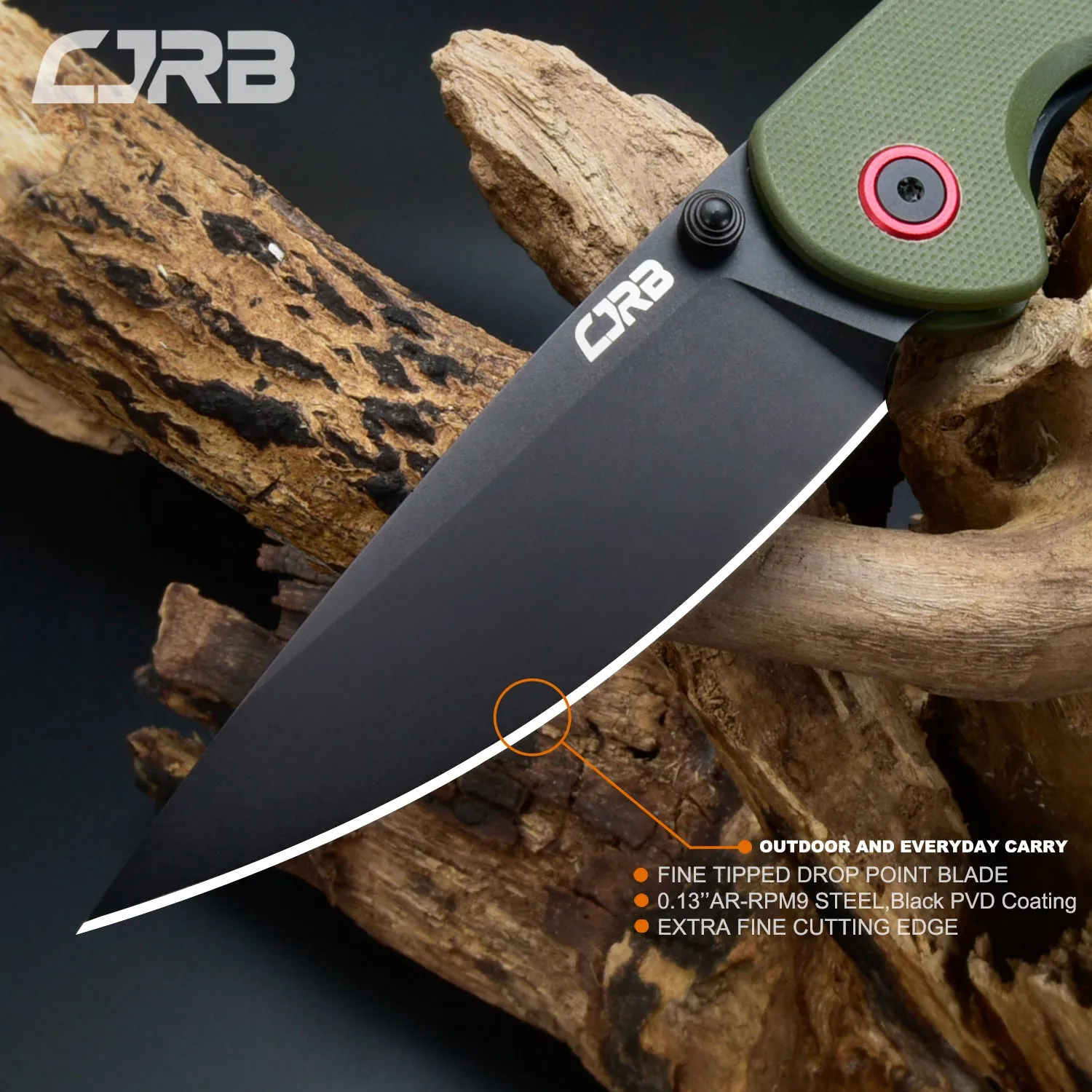 CJRB Feldspar J1912 AR-RPM9 Steel Black PVD Coated Blade G10 Handle Folding Knives
