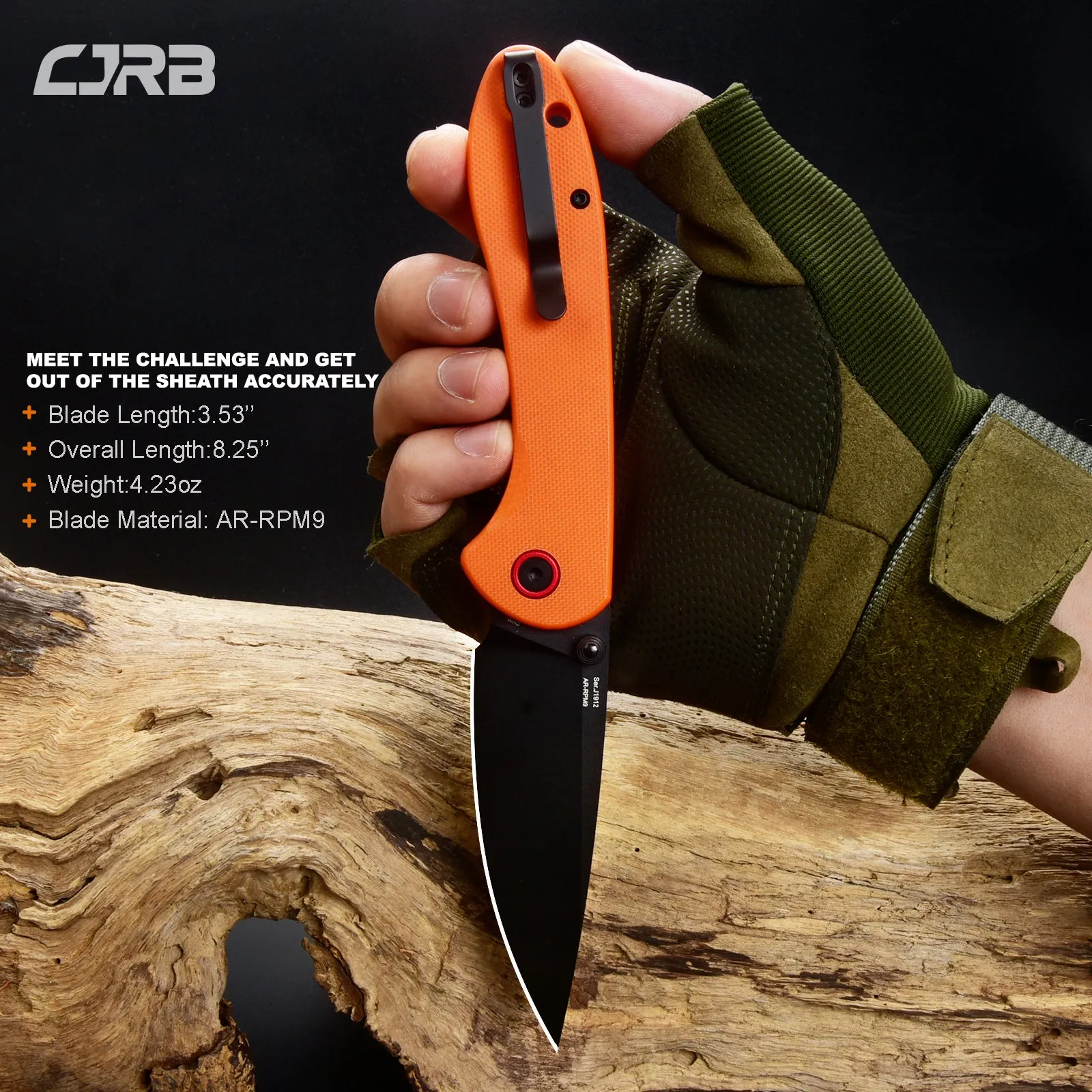CJRB Feldspar J1912 AR-RPM9 Steel Black PVD Coated Blade G10 Handle Folding Knives