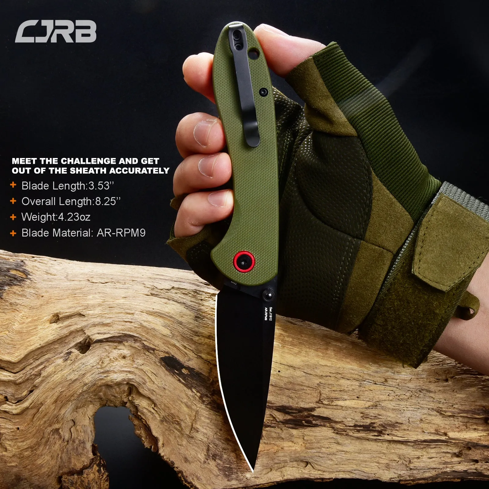 CJRB Feldspar J1912 AR-RPM9 Steel Black PVD Coated Blade G10 Handle Folding Knives