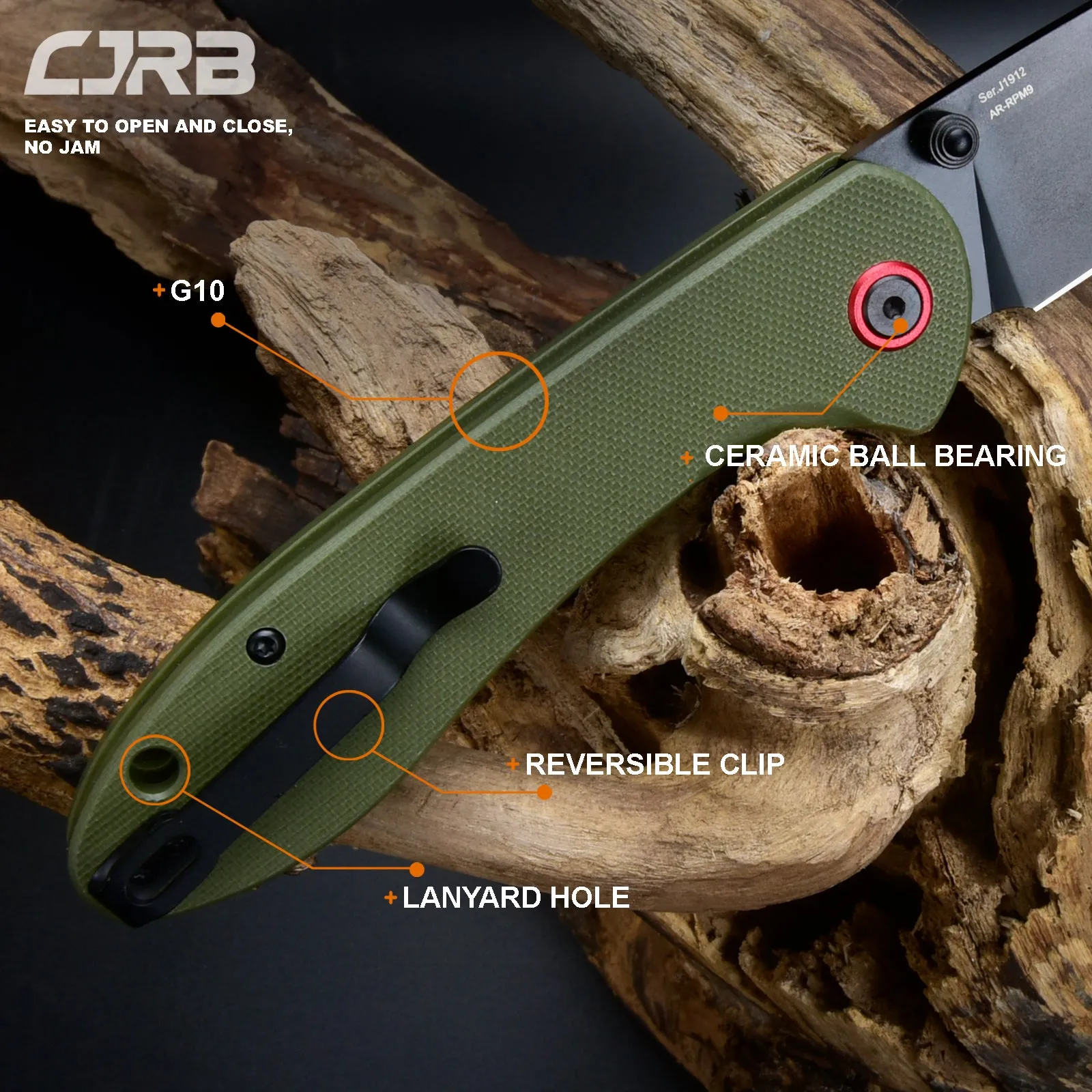 CJRB Feldspar J1912 AR-RPM9 Steel Black PVD Coated Blade G10 Handle Folding Knives
