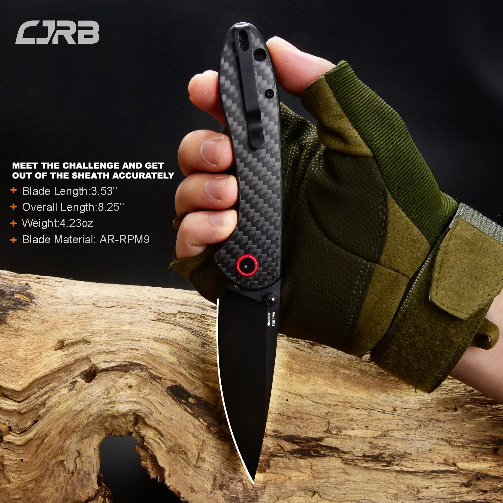 CJRB Feldspar J1912 AR-RPM9 Steel Black PVD Coated Blade G10 Handle Folding Knives