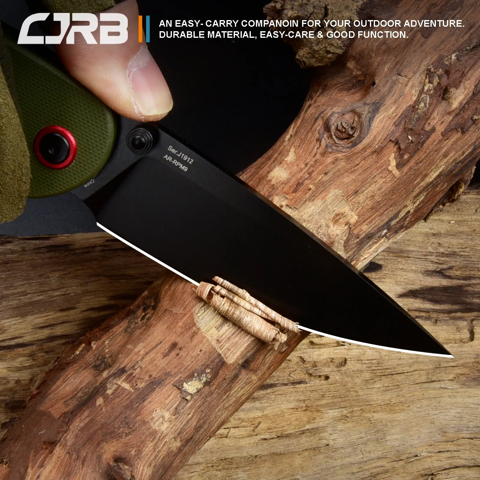 CJRB Feldspar J1912 AR-RPM9 Steel Black PVD Coated Blade G10 Handle Folding Knives