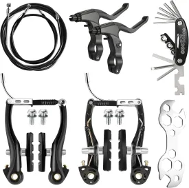 Complete Bike Brakes Set - Universal Front and Rear Brakes with Cables and Levers, Including Multi-Tool Wrenches (Black)