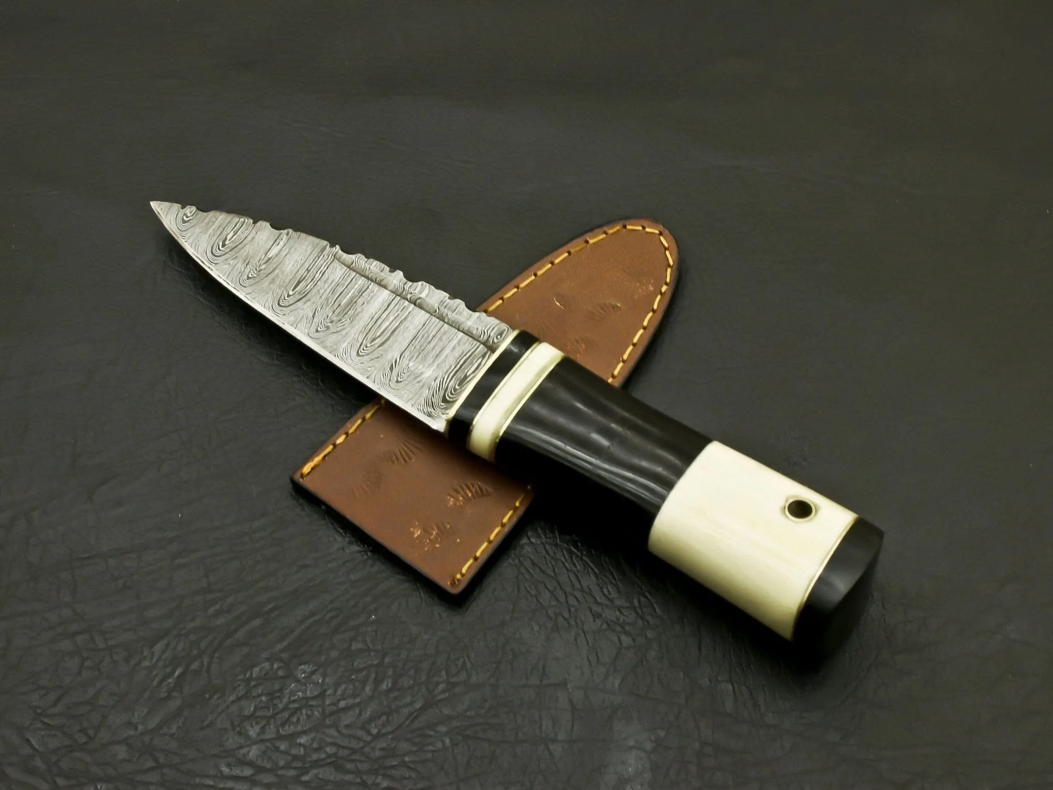 Custom Beautiful Handmade Damascus Steel Serrated Edge  Scottish Dirk Knife/ Sheath