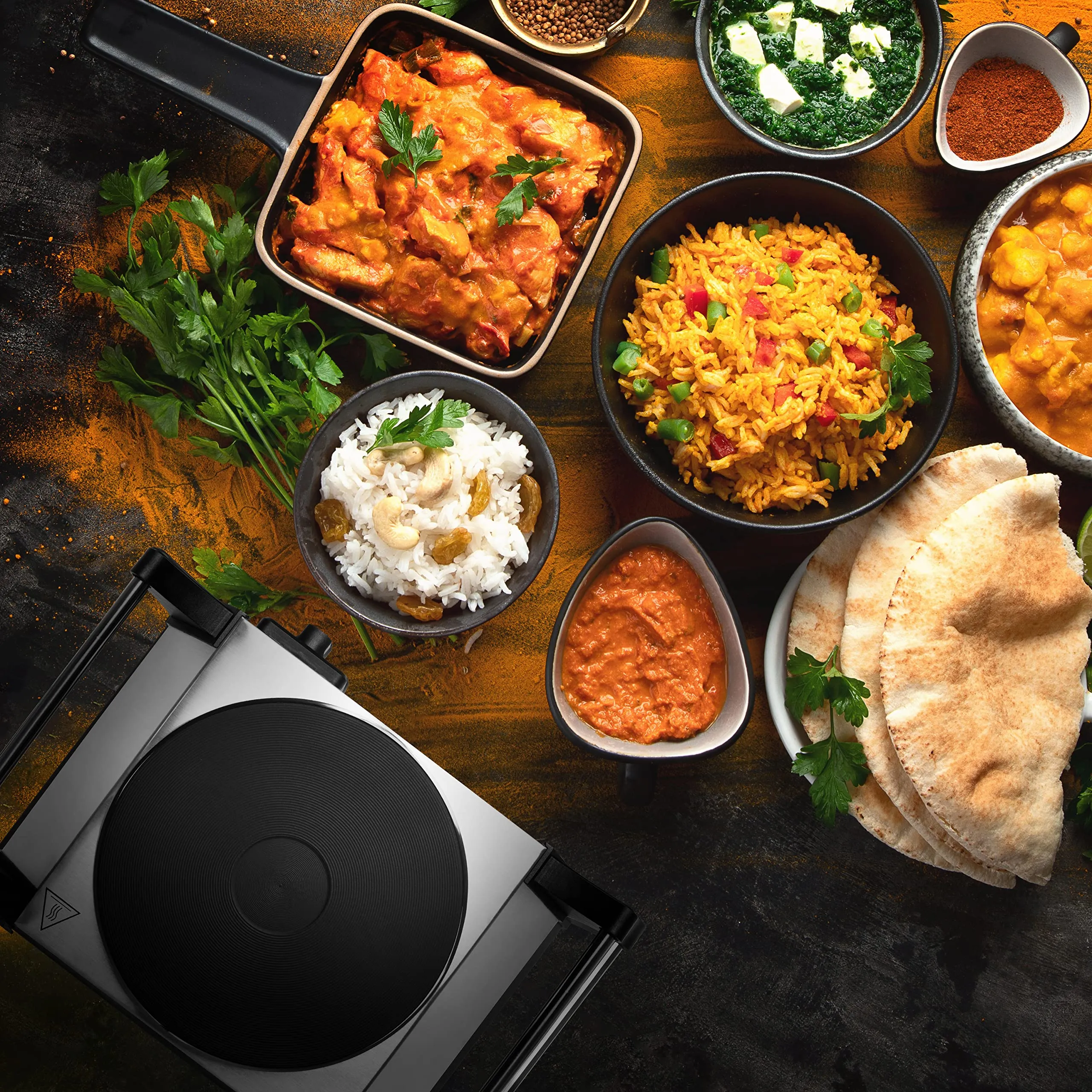Duronic Hot Plate HP1 SS, Stainless Steel Table Top Cooking, 1500W Black Steel Electric Single Hob with Handles, Cast Iron Portable Hob Burner Rings for Home Kitchen, Pots, Camping - Silver