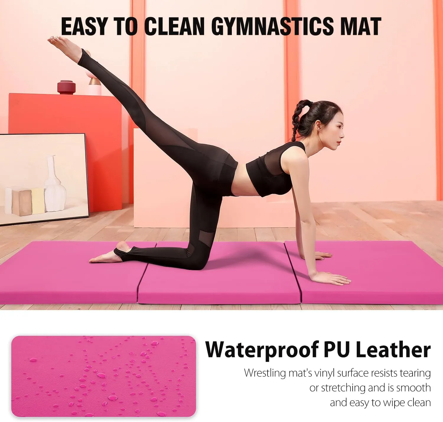Gymnastics Tumbling Mats Gymnastics Mat Portable Foldable Tumbling Mat Thick PU Leather Exercise Mat Yoga Mat with Carrying Handles for home Workout outdoor Yoga Gymnastics