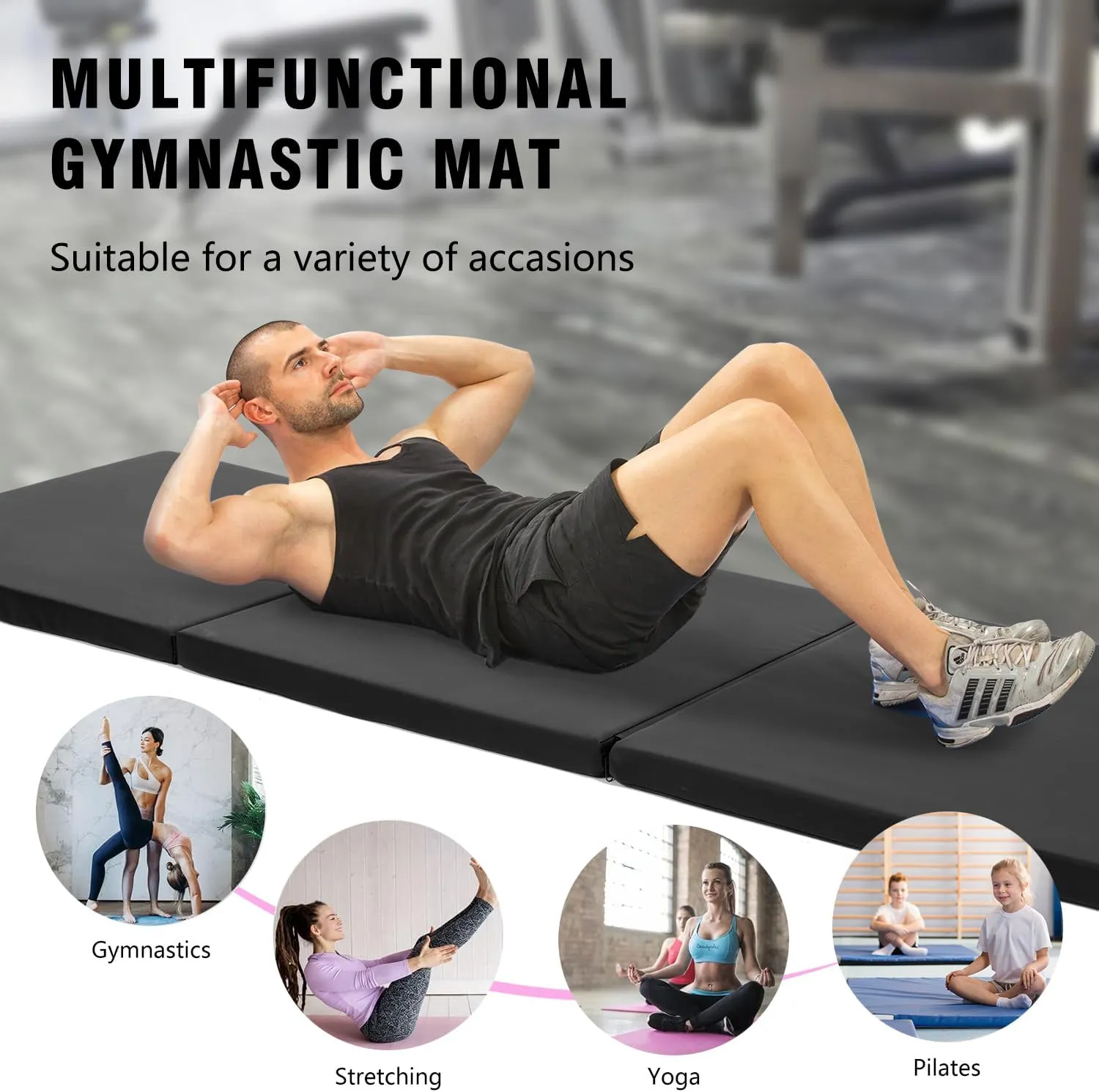 Gymnastics Tumbling Mats Gymnastics Mat Portable Foldable Tumbling Mat Thick PU Leather Exercise Mat Yoga Mat with Carrying Handles for home Workout outdoor Yoga Gymnastics