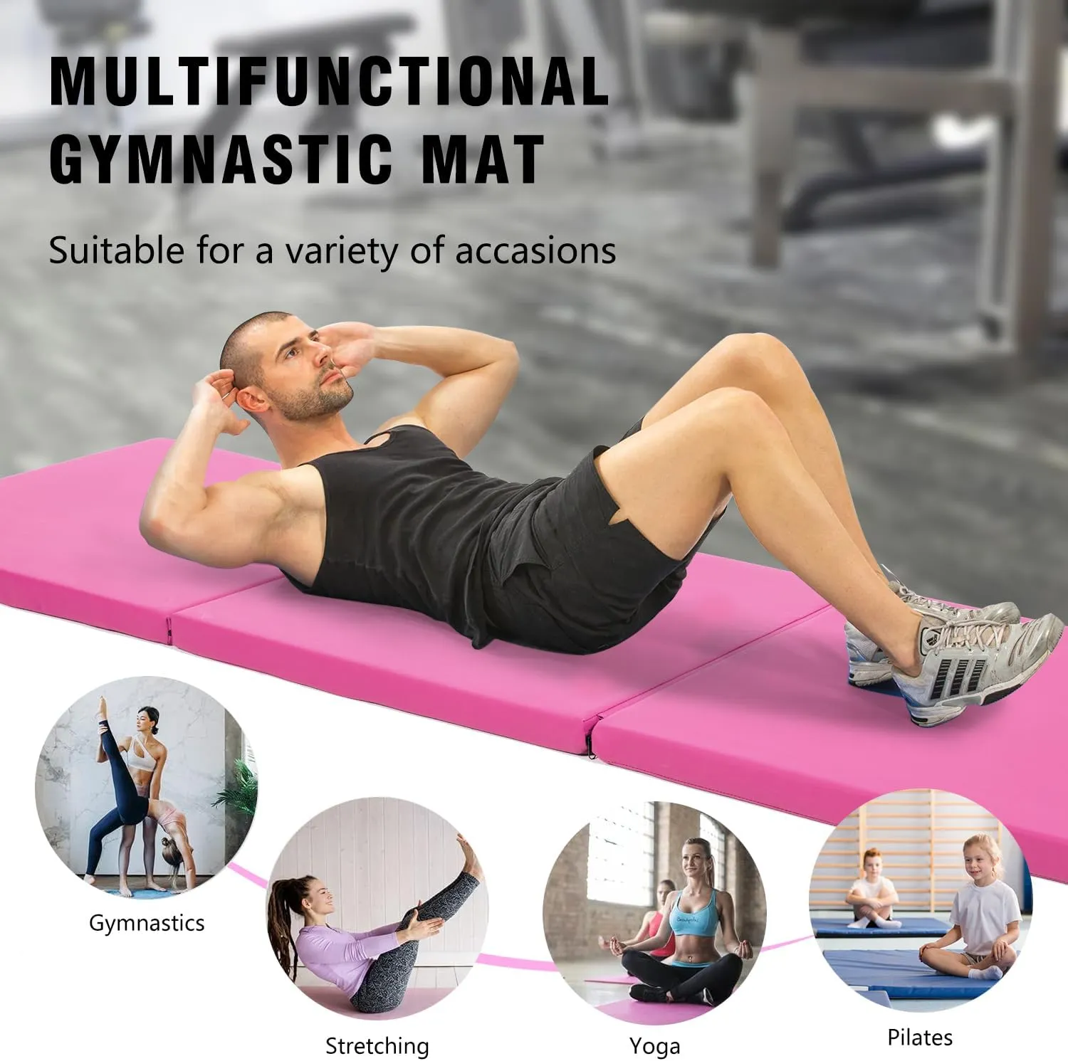 Gymnastics Tumbling Mats Gymnastics Mat Portable Foldable Tumbling Mat Thick PU Leather Exercise Mat Yoga Mat with Carrying Handles for home Workout outdoor Yoga Gymnastics