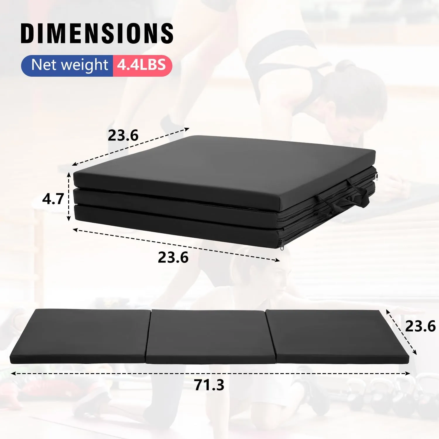 Gymnastics Tumbling Mats Gymnastics Mat Portable Foldable Tumbling Mat Thick PU Leather Exercise Mat Yoga Mat with Carrying Handles for home Workout outdoor Yoga Gymnastics