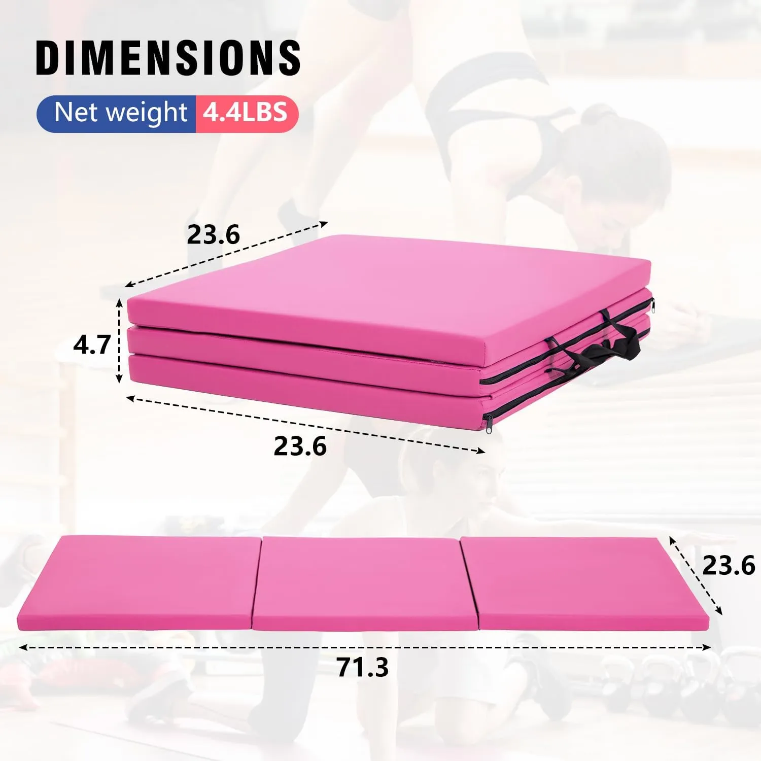 Gymnastics Tumbling Mats Gymnastics Mat Portable Foldable Tumbling Mat Thick PU Leather Exercise Mat Yoga Mat with Carrying Handles for home Workout outdoor Yoga Gymnastics