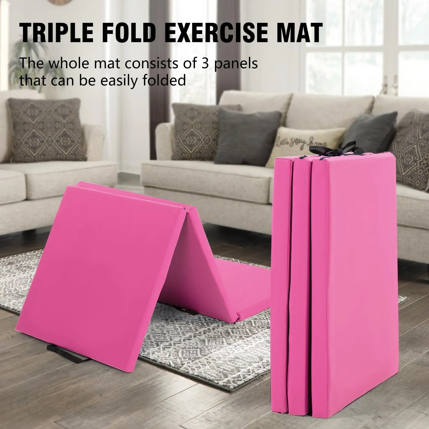 Gymnastics Tumbling Mats Gymnastics Mat Portable Foldable Tumbling Mat Thick PU Leather Exercise Mat Yoga Mat with Carrying Handles for home Workout outdoor Yoga Gymnastics