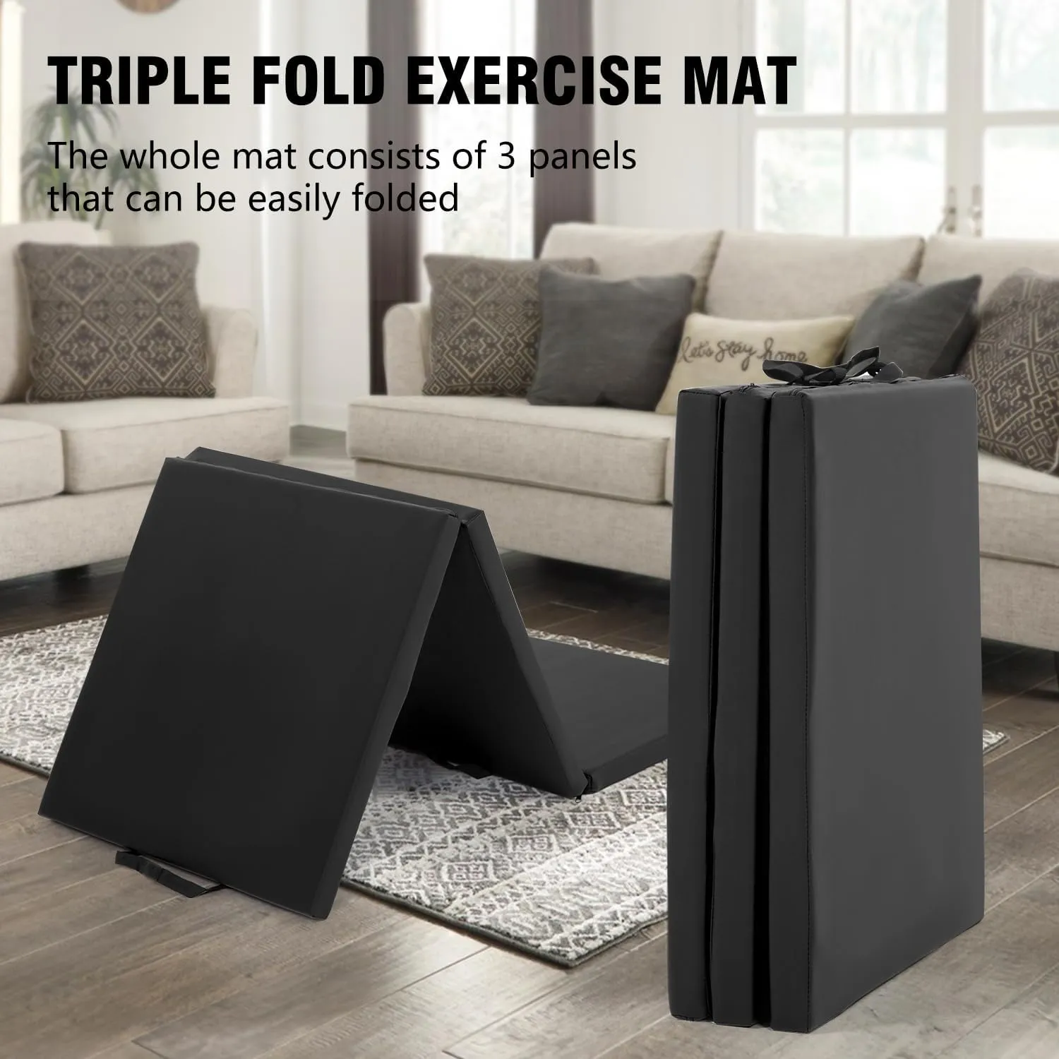 Gymnastics Tumbling Mats Gymnastics Mat Portable Foldable Tumbling Mat Thick PU Leather Exercise Mat Yoga Mat with Carrying Handles for home Workout outdoor Yoga Gymnastics