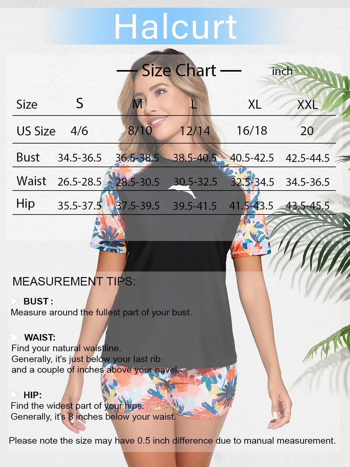 Halcurt Women Short Sleeve Two Piece Rash Guard Set UPF 50 Swim Shirt with Board Shorts