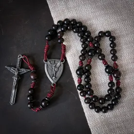 Handmade Wooden Rosary - St. Michael Defender Red - Sword Design