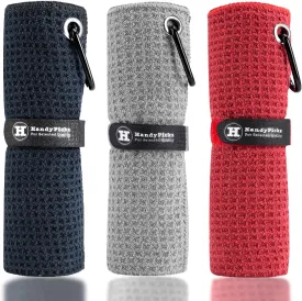 Handy Picks Microfiber Golf Towel (16" X 16") with Carabiner Clip, Waffle Pattern Golf Towel Hook and Loop Fastener - The Convenient Golf Cleaning Towel