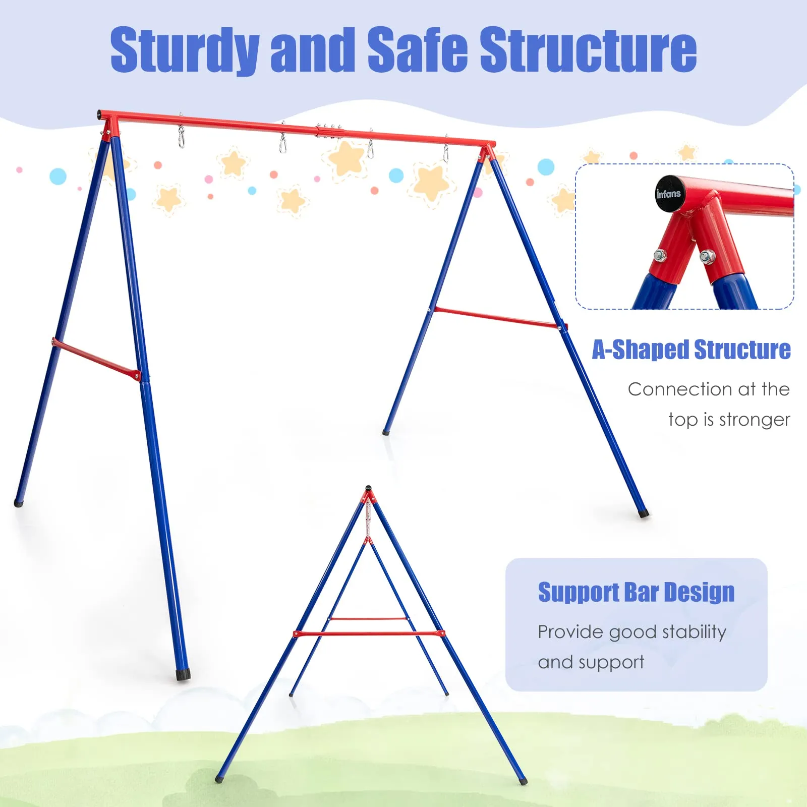 INFANS Swing Stand, 550 lbs Heavy Duty Metal Swing Frame, Extra Large A-Frame Swing Stand for Kids and Adult