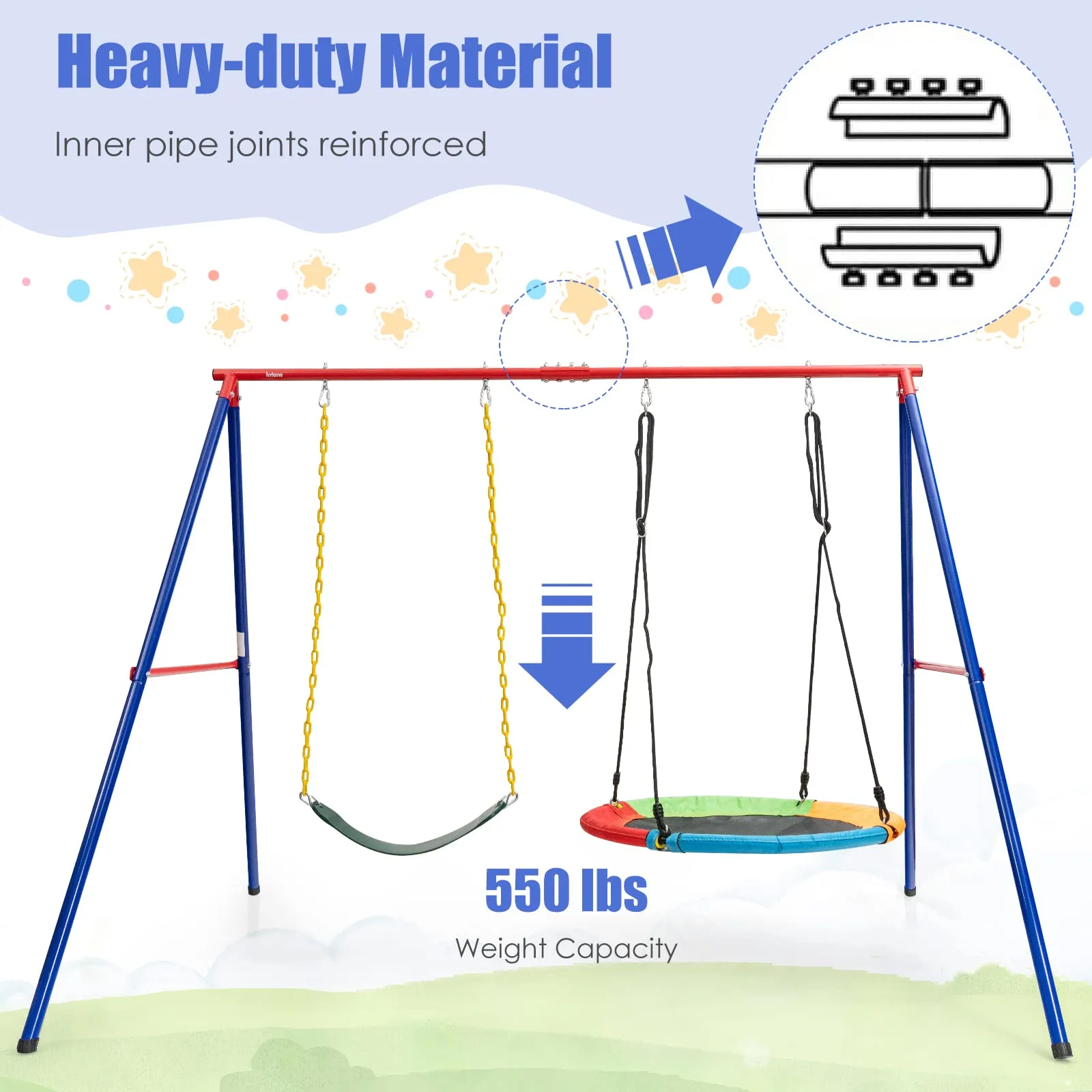 INFANS Swing Stand, 550 lbs Heavy Duty Metal Swing Frame, Extra Large A-Frame Swing Stand for Kids and Adult