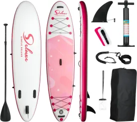 Inflatable Stand Up Paddle Board  Simple Deluxe Premium for All Skill Levels, Pink Paddle Boards for Adults & Youth, Blow Up Stand-Up Paddleboards with Accessories & Backpack