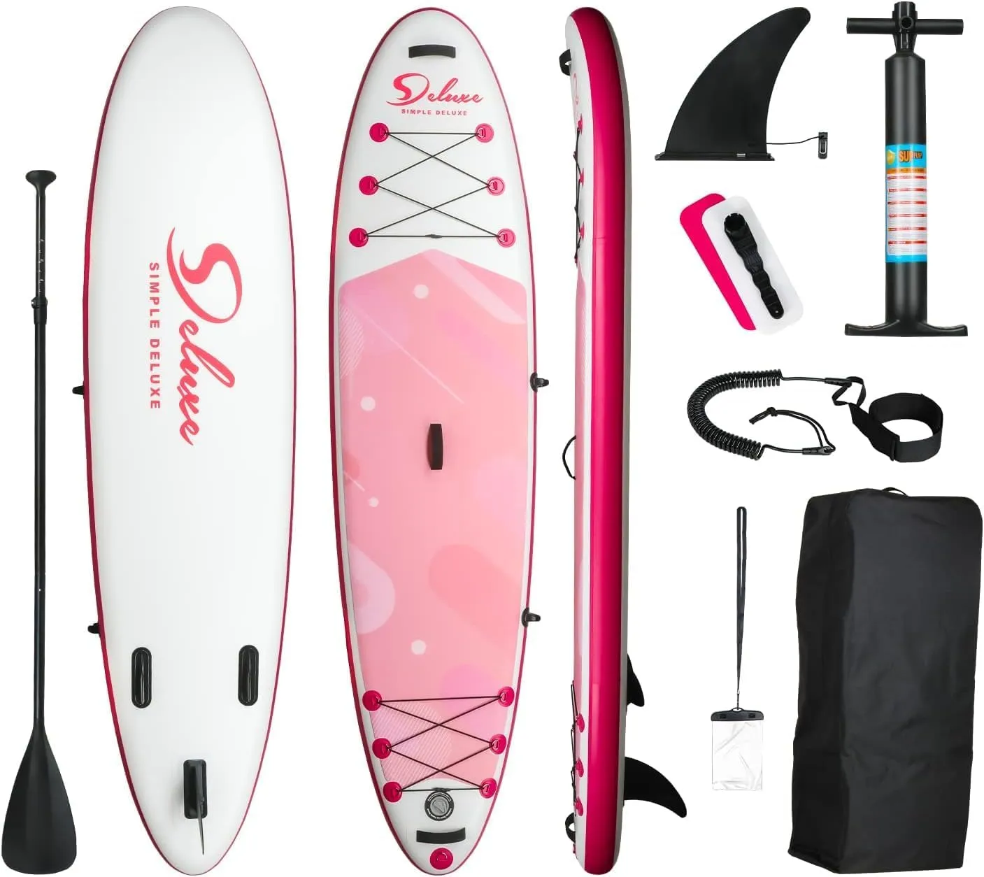 Inflatable Stand Up Paddle Board  Simple Deluxe Premium for All Skill Levels, Pink Paddle Boards for Adults & Youth, Blow Up Stand-Up Paddleboards with Accessories & Backpack