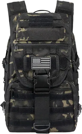 LIMHOO Military Tactical Backpack for Men Women 35L Hiking Trekking Rucksack 3 Day Molle Assault Pack (Black CP)