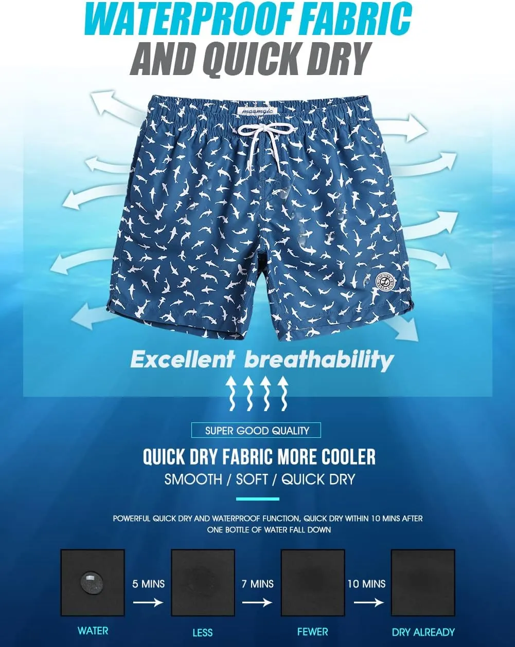 maamgic Mens Slim Fit Swim Shorts Swim Trunks 7 inch Quick Dry Mens Bathing Suits with Mesh Lining