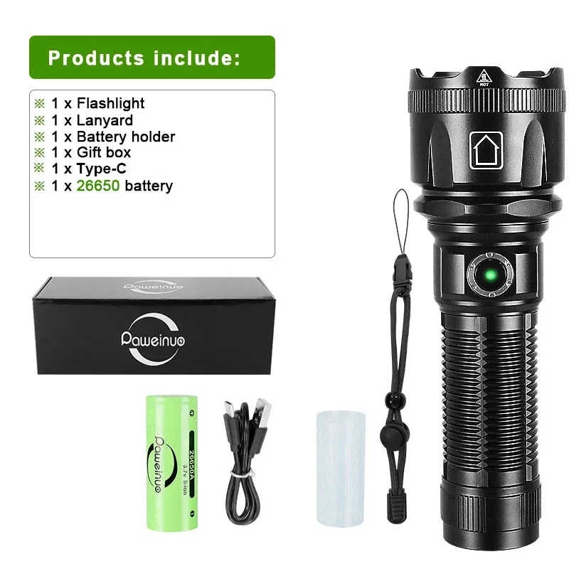 Most Powerful LED Flashlight White Laser Tactical Flash Light Rechargeable Torch Long Range Lamp Camping Hunting Lantern XHP360