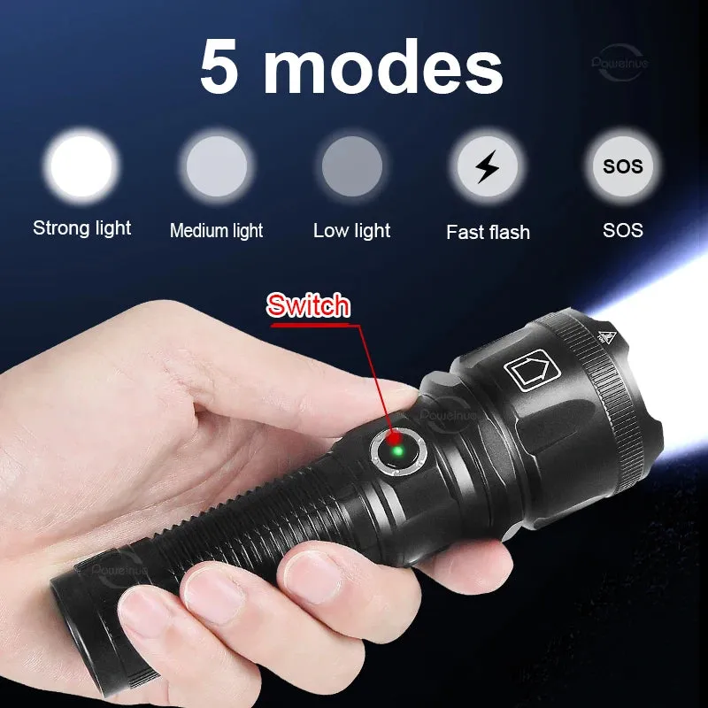 Most Powerful LED Flashlight White Laser Tactical Flash Light Rechargeable Torch Long Range Lamp Camping Hunting Lantern XHP360