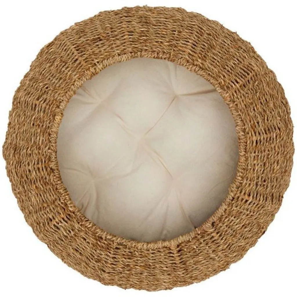 Natural Cat Bed - Wicker Seagrass Basket - Small Dog Bed Basket & Cushion