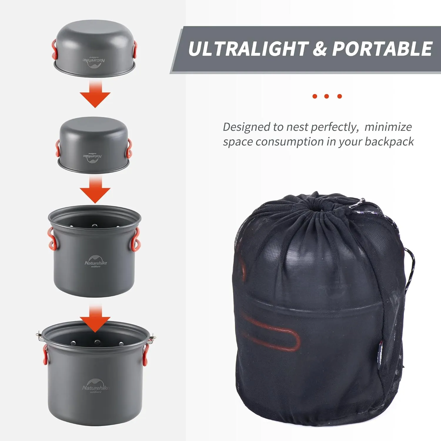 Naturehike Portable Aluminum Camping Cookware Kit 4-piece