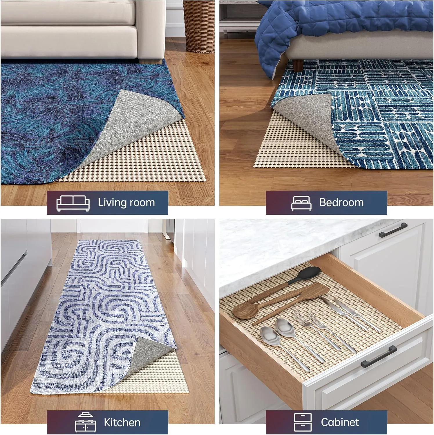 Non Slip Rug Pad 2x8 Feet, Anti Skid Mat for Kitchen Hallway Runner Rug, Keeps Rugs in Position and Safe, Thick Cushioned Carpet Pad for Hardwood Floors Protection